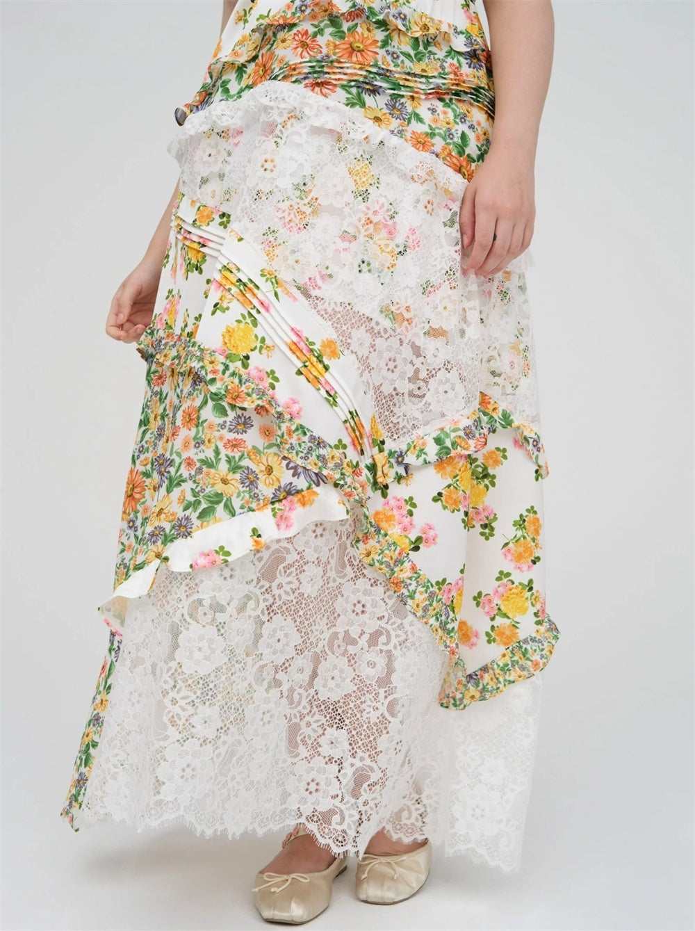 Women's Printed Halter Patchwork Hem Long Dresses - ANIBEY