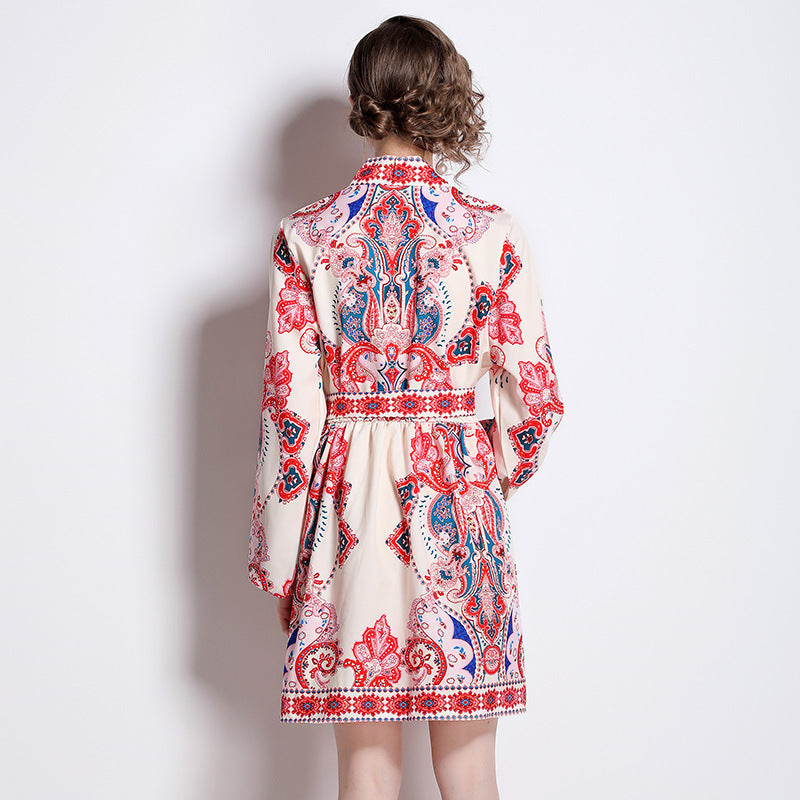 European And American Style Positioning Pattern V-neck Slimming Long Sleeves Dress - ANIBEY
