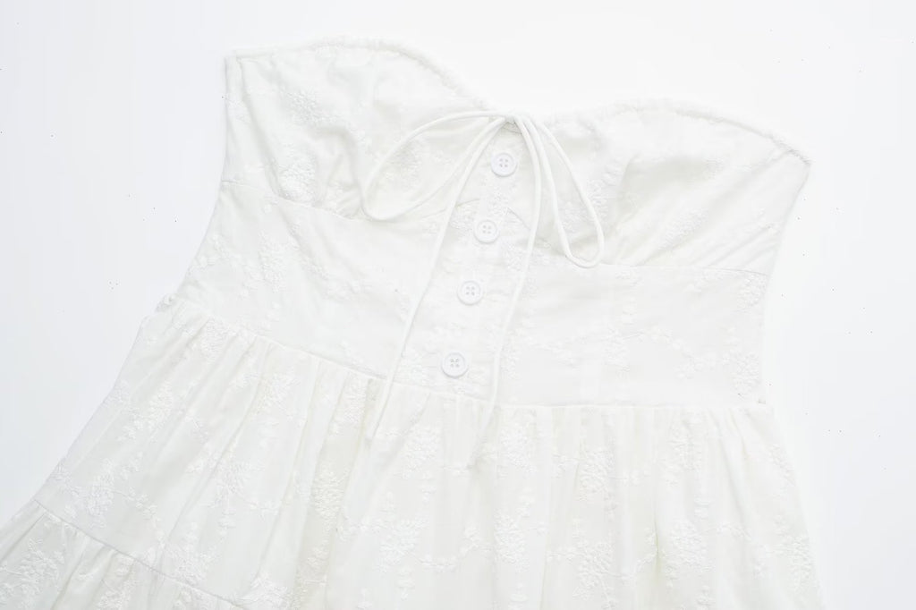 Sweet Spring Women's Party White Chest Wrap Lace Dress - ANIBEY