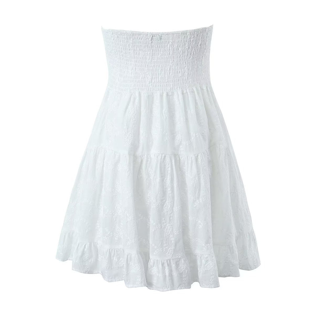 Sweet Spring Women's Party White Chest Wrap Lace Dress - ANIBEY