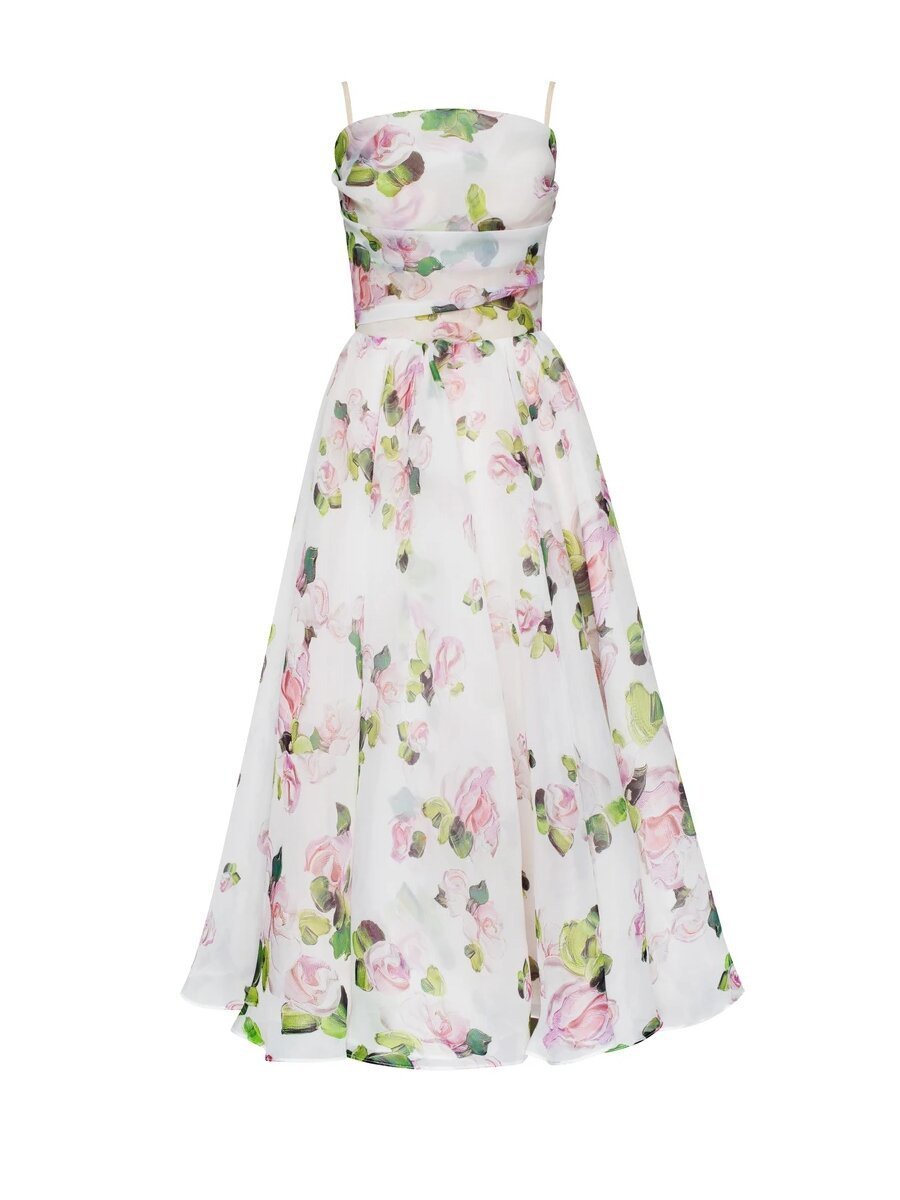 Strapless Sleeveless Printed Swing Dress - ANIBEY