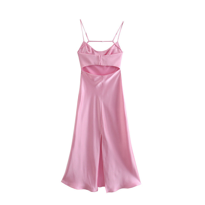 Women Camis Satin Long Dresses Elegant Sleeveless Slip Holiday Party Dresses Sexy Casual Backless Summer Dresses - ANIBEY