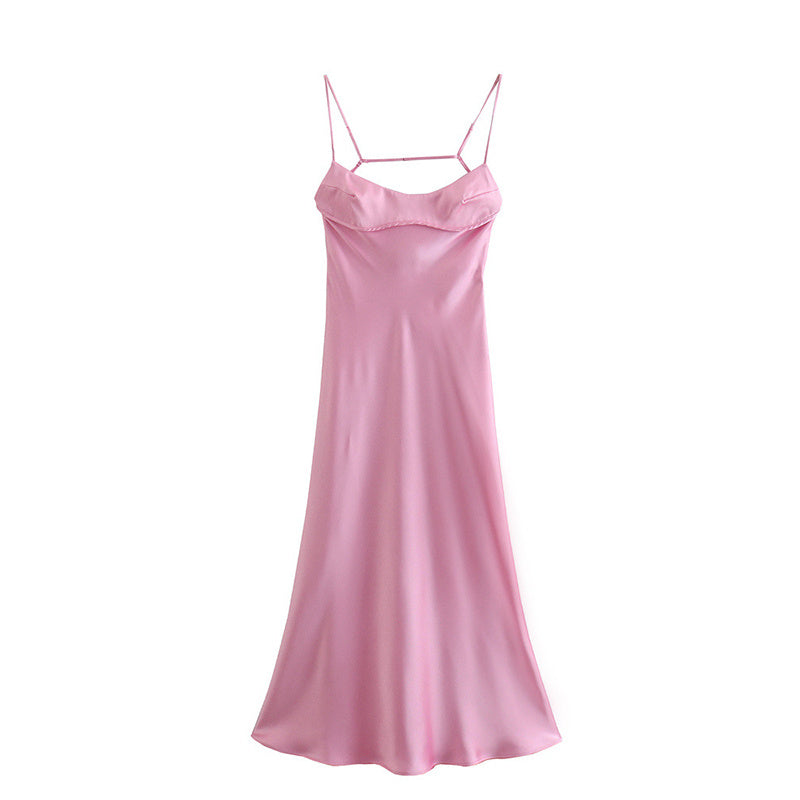 Women Camis Satin Long Dresses Elegant Sleeveless Slip Holiday Party Dresses Sexy Casual Backless Summer Dresses - ANIBEY