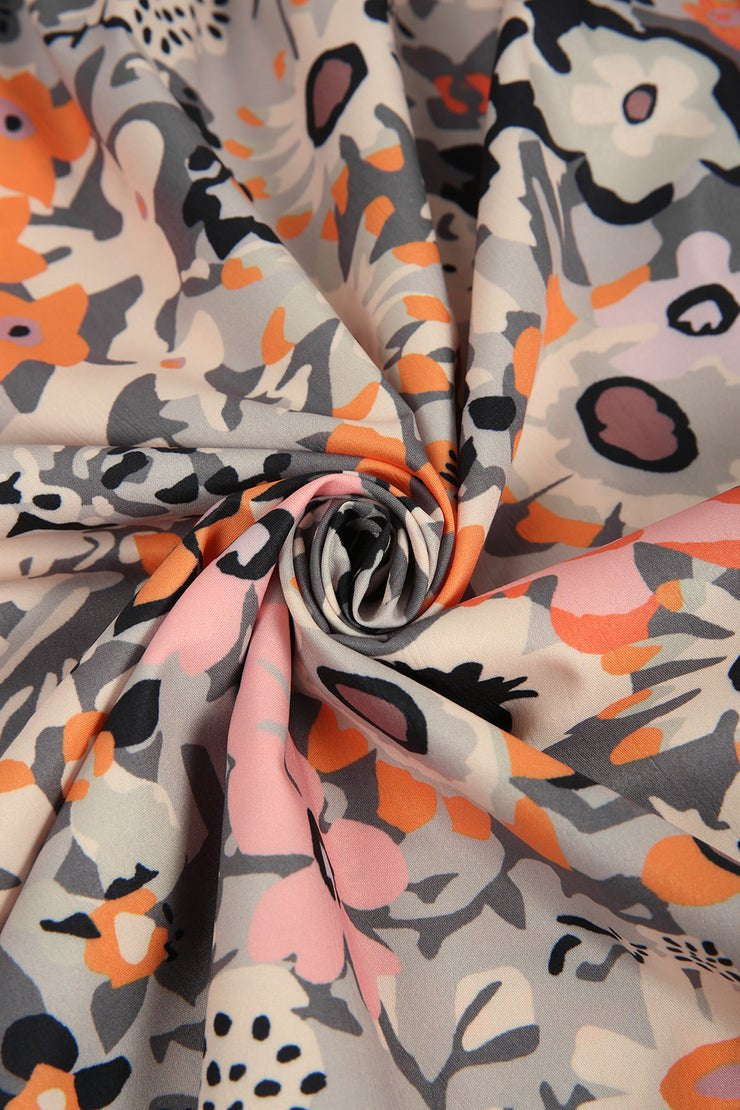 Women's V-neck Printed Loose Midi Dress - ANIBEY