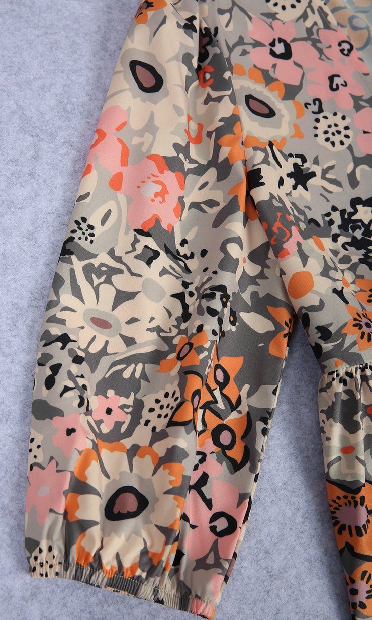 Women's V-neck Printed Loose Midi Dress - ANIBEY
