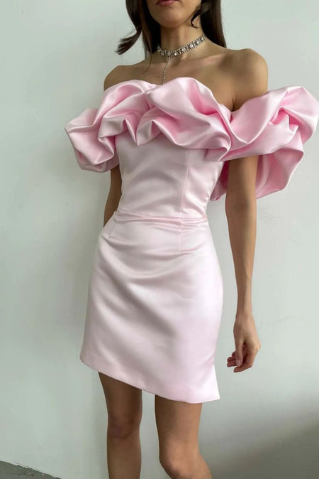 Women's Ruffled Off-shoulder Dress Solid Color - ANIBEY