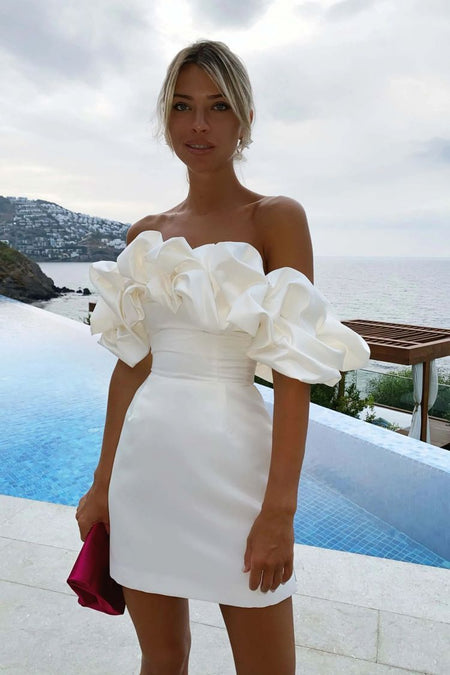Women's Ruffled Off-shoulder Dress Solid Color - ANIBEY