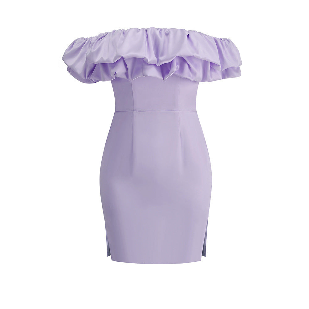 Women's Ruffled Off-shoulder Dress Solid Color - ANIBEY