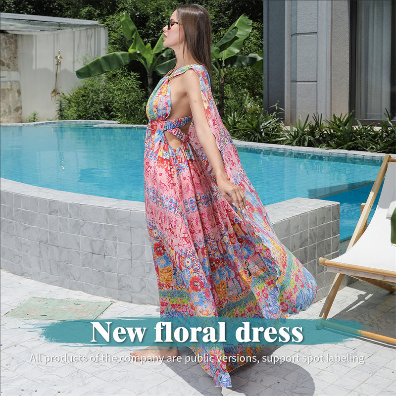 Women's Floral Style Large Hem Dress - ANIBEY