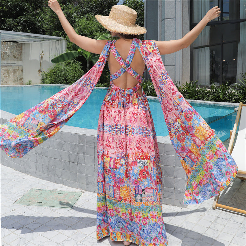Women's Floral Style Large Hem Dress - ANIBEY