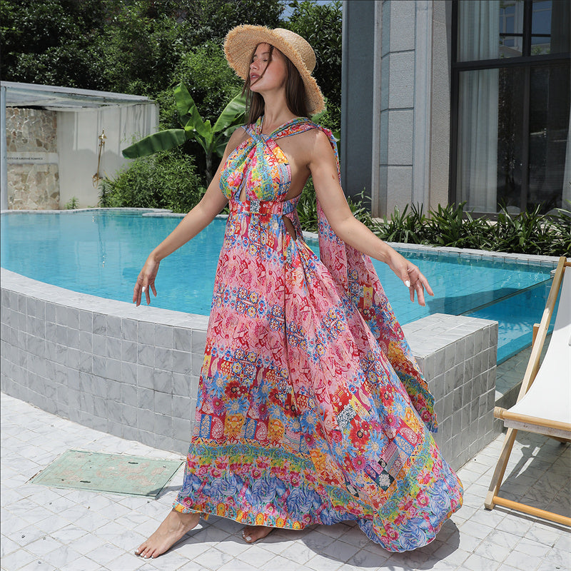 Women's Floral Style Large Hem Dress - ANIBEY