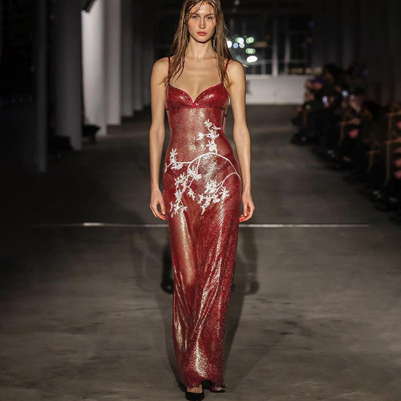 Fashion Lady See-through Sequin High Waist Slim Fit Dress - ANIBEY
