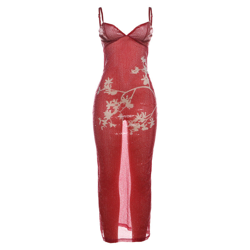Fashion Lady See-through Sequin High Waist Slim Fit Dress - ANIBEY