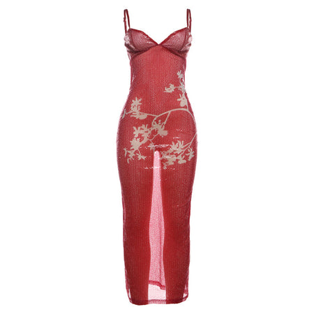 Fashion Lady See-through Sequin High Waist Slim Fit Dress - ANIBEY