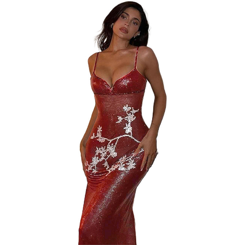 Fashion Lady See-through Sequin High Waist Slim Fit Dress - ANIBEY