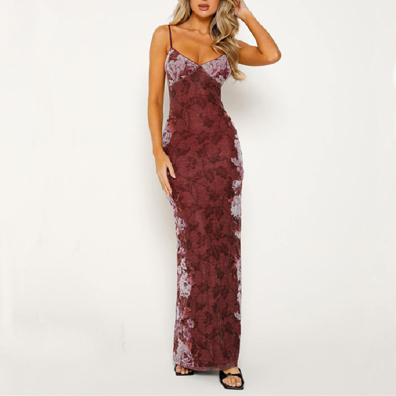 Women's Fashion Sexy Retro Printing Slip Dress - ANIBEY