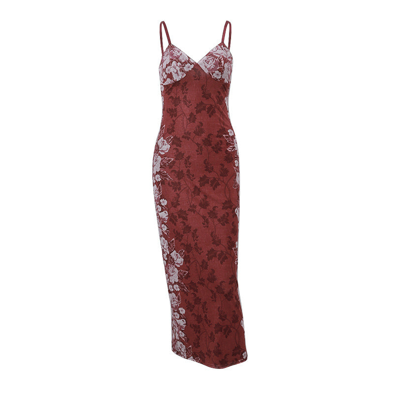 Women's Fashion Sexy Retro Printing Slip Dress - ANIBEY