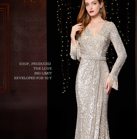Temperament Banquet Ladies Sequined Annual Meeting Host Long Evening Dress - ANIBEY