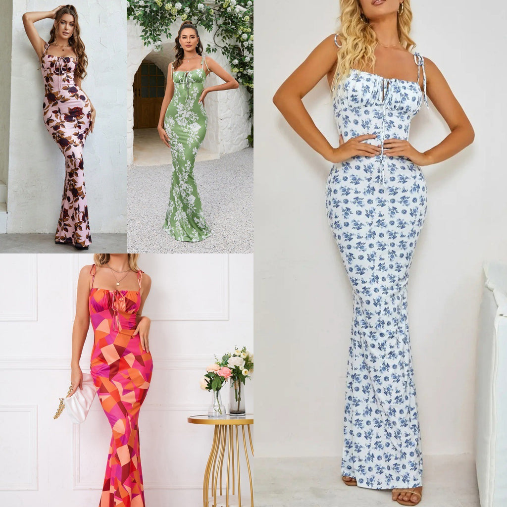Waist-tight Floral Strap Dress Women - ANIBEY