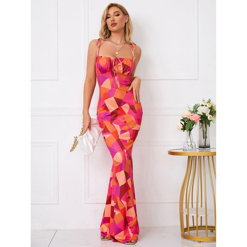 Waist-tight Floral Strap Dress Women - ANIBEY