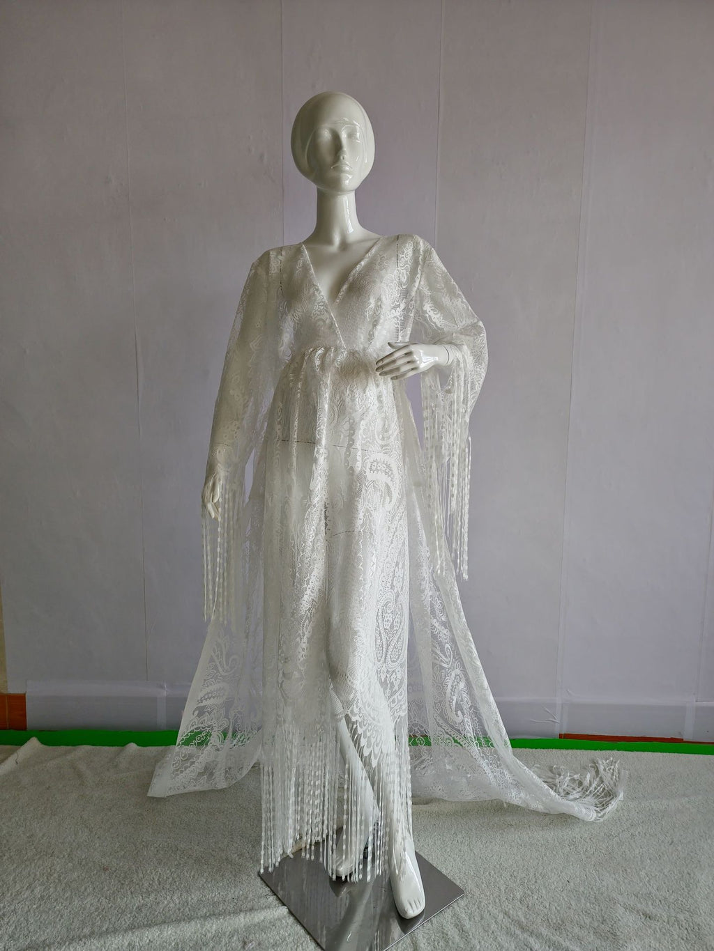 Lace Embroidery Plus Size Photography Pregnant Women Tassel Dress Bohemian Style - ANIBEY