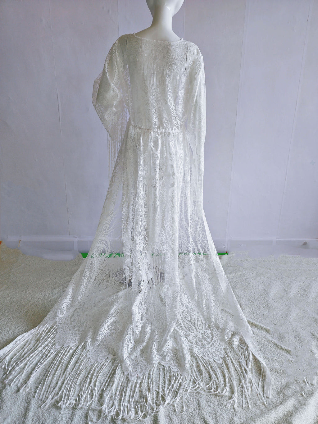 Lace Embroidery Plus Size Photography Pregnant Women Tassel Dress Bohemian Style - ANIBEY