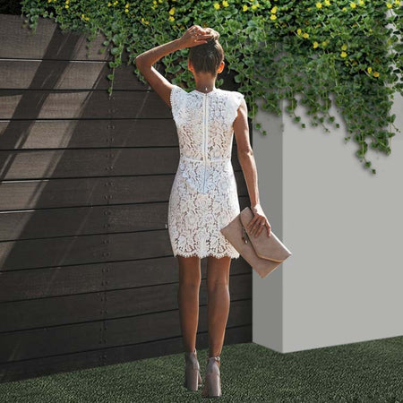 Fashion Simple Pure Color Lace Dress - ANIBEY
