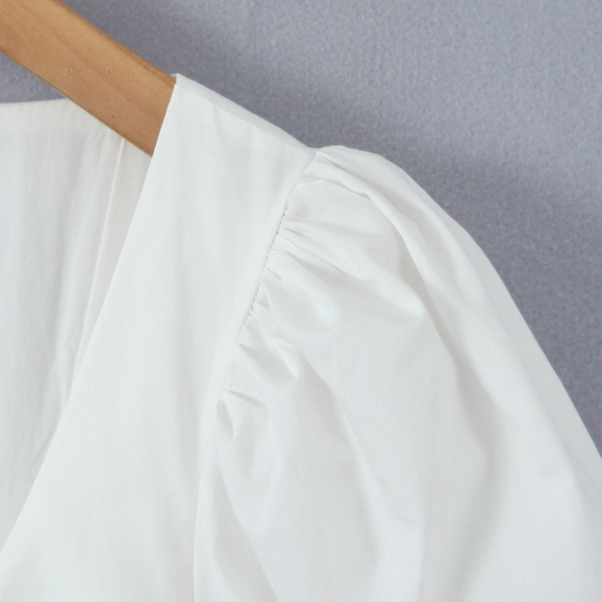 French Retro Square Collar Single Breasted Puff Short Sleeve Dress - ANIBEY