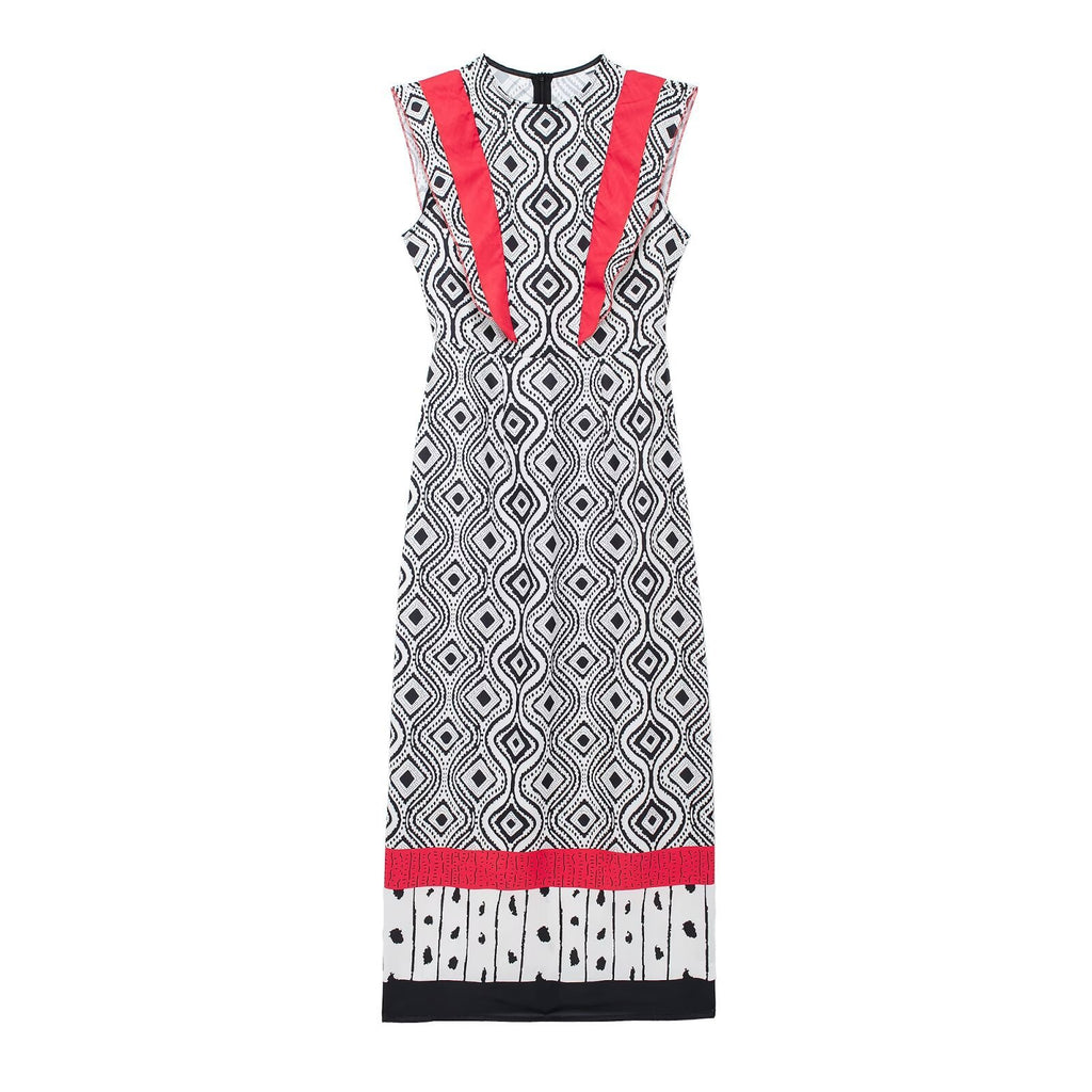 Retro Style Sleeveless Dress Color Collision Design Waist Trimming Printing - ANIBEY