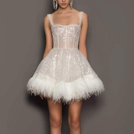 Spaghetti Strapped Sequined Corset Mini Dress - ANIBEY