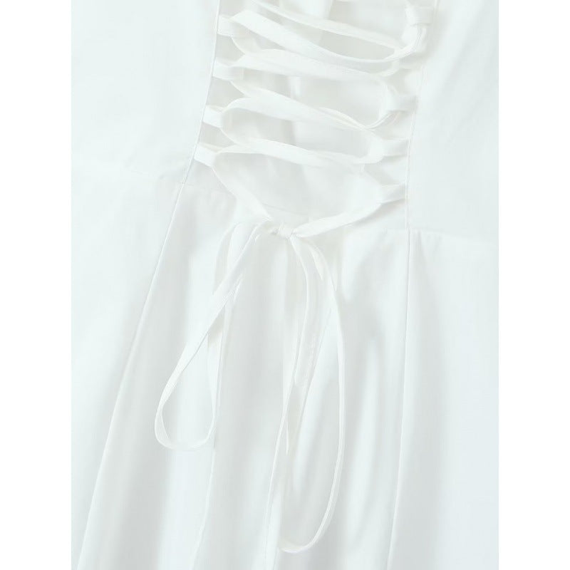 Women's High Waist A- Line Dress With Suspenders Dress - ANIBEY