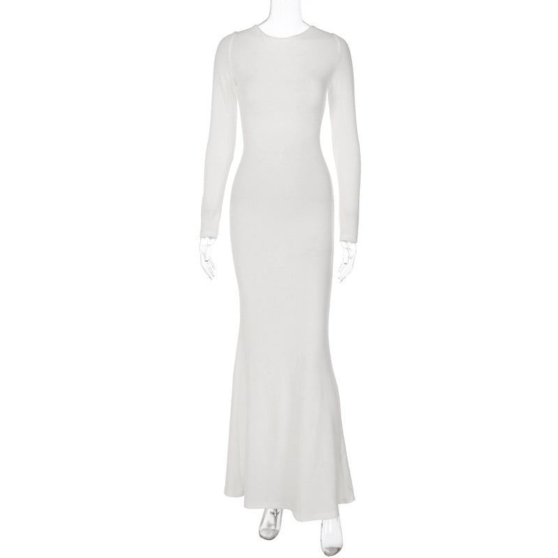 Women's Long-sleeved Solid Color Slim-fit Elegant Dress - ANIBEY