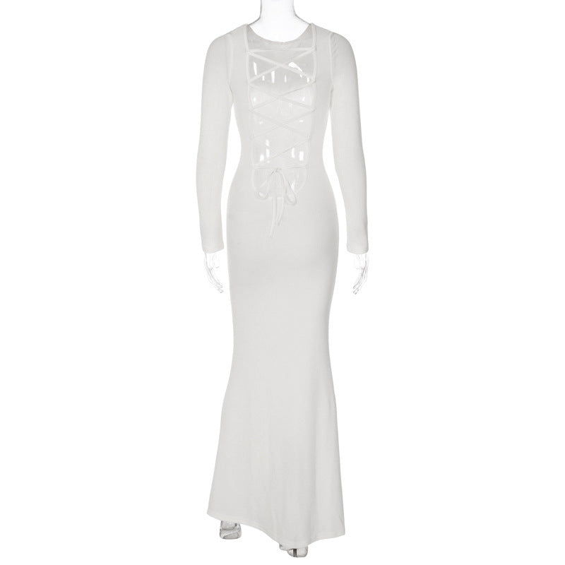 Women's Long-sleeved Solid Color Slim-fit Elegant Dress - ANIBEY