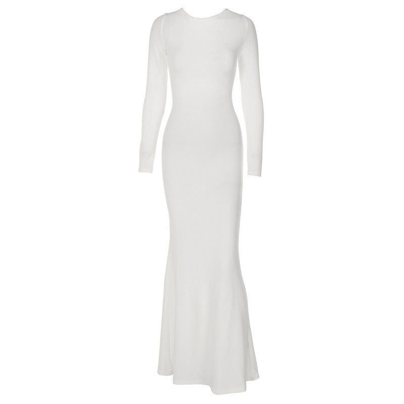 Women's Long-sleeved Solid Color Slim-fit Elegant Dress - ANIBEY