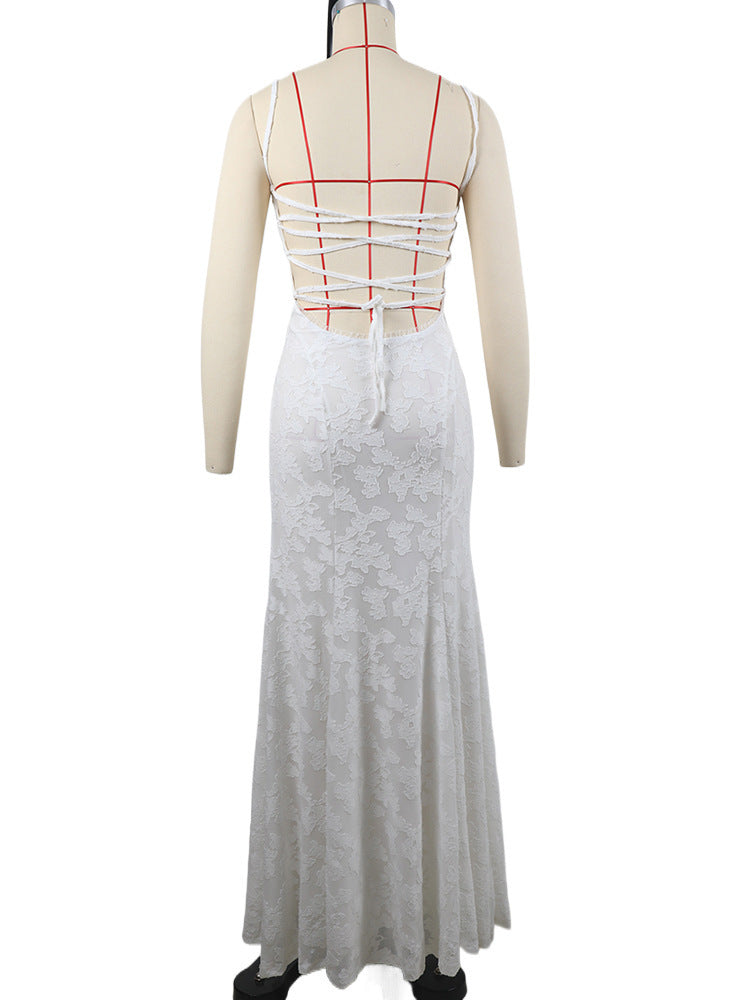 Women's Solid Color Sleeveless Sling Square Collar Backless Dress - ANIBEY