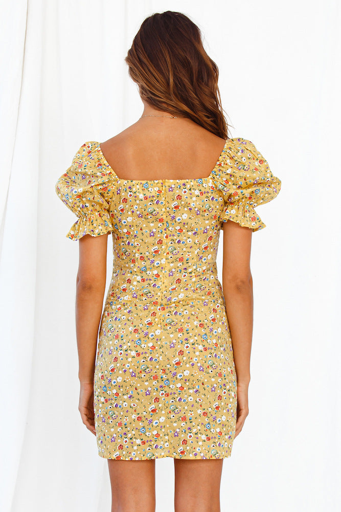 Selling Short-sleeved Printed Slim Dress - ANIBEY