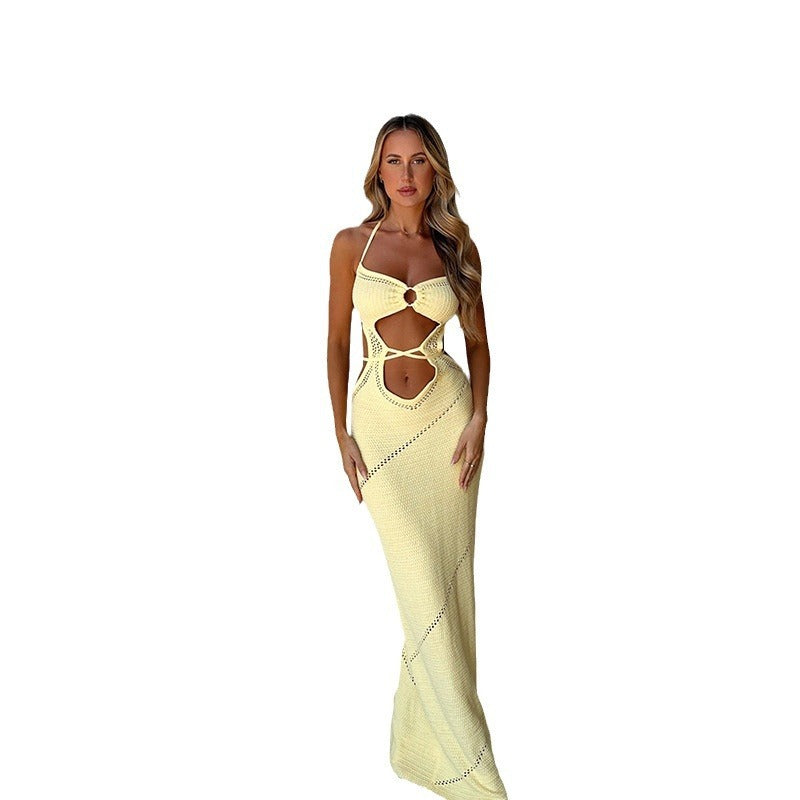 Solid Color Knitted Hollow Beach Bikini Swimsuit Blouse - ANIBEY
