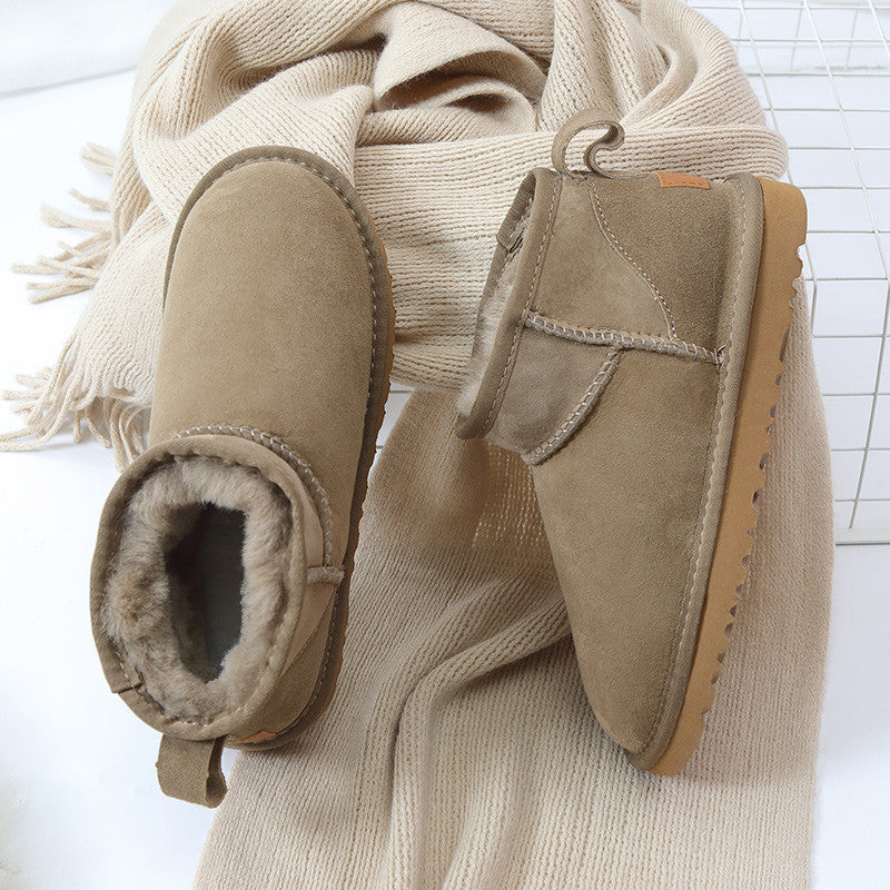 Super Short Snow Boots Sheepskin Leather Leather Bread Shoes Short Boots - ANIBEY