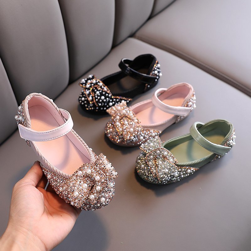 Girls' Leather Shoes Spring And Autumn Style Single Shoes Rhinestone Princess Shoes Performance Shoes - ANIBEY