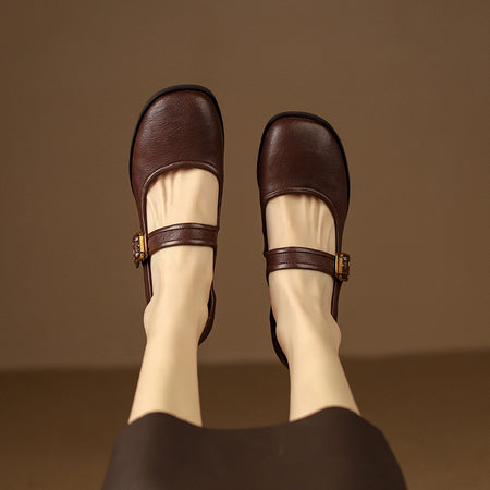 Women's Fashionable Chunky Heel Round Head Shoes - ANIBEY