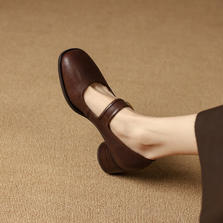 Women's Fashionable Chunky Heel Round Head Shoes - ANIBEY