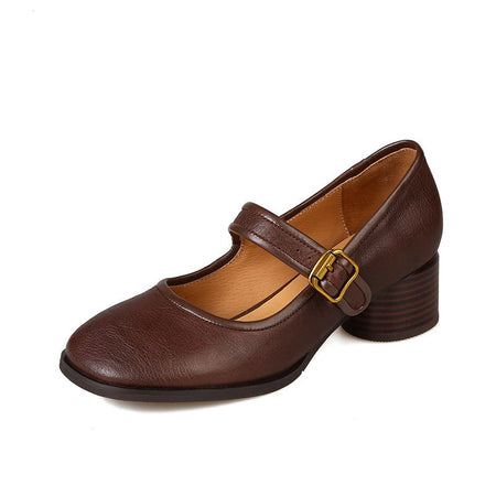 Women's Fashionable Chunky Heel Round Head Shoes - ANIBEY