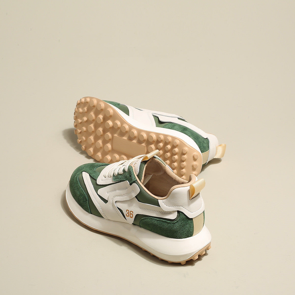 Niche Leather Forrest Shoes Women's Spring New All-match Thick-soled Sports Dad - ANIBEY