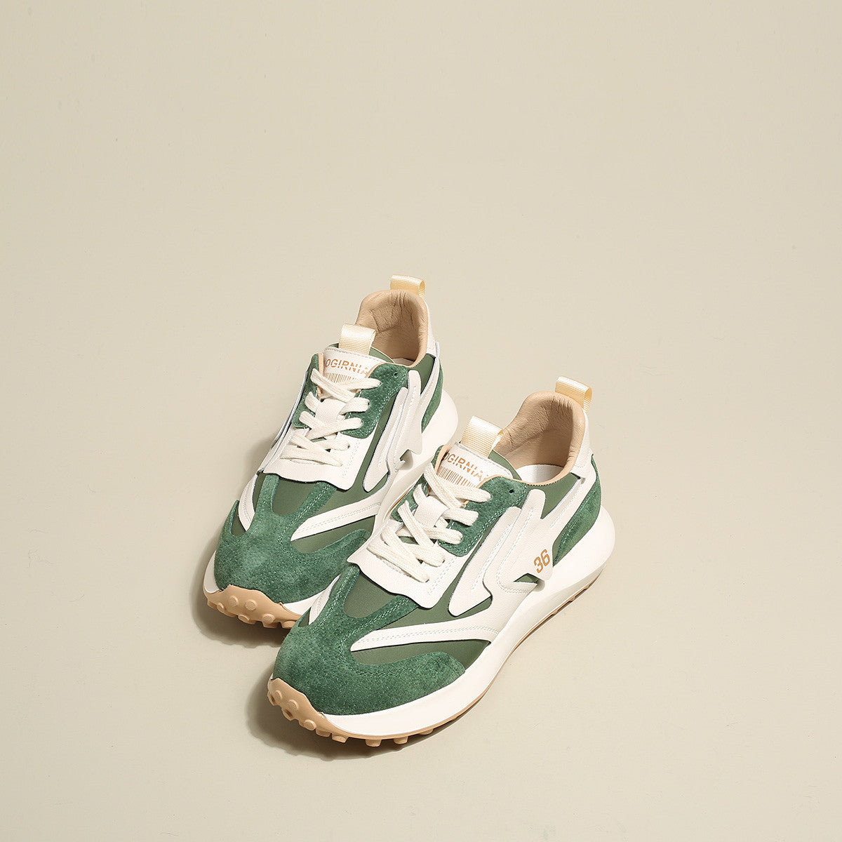 Niche Leather Forrest Shoes Women's Spring New All-match Thick-soled Sports Dad - ANIBEY