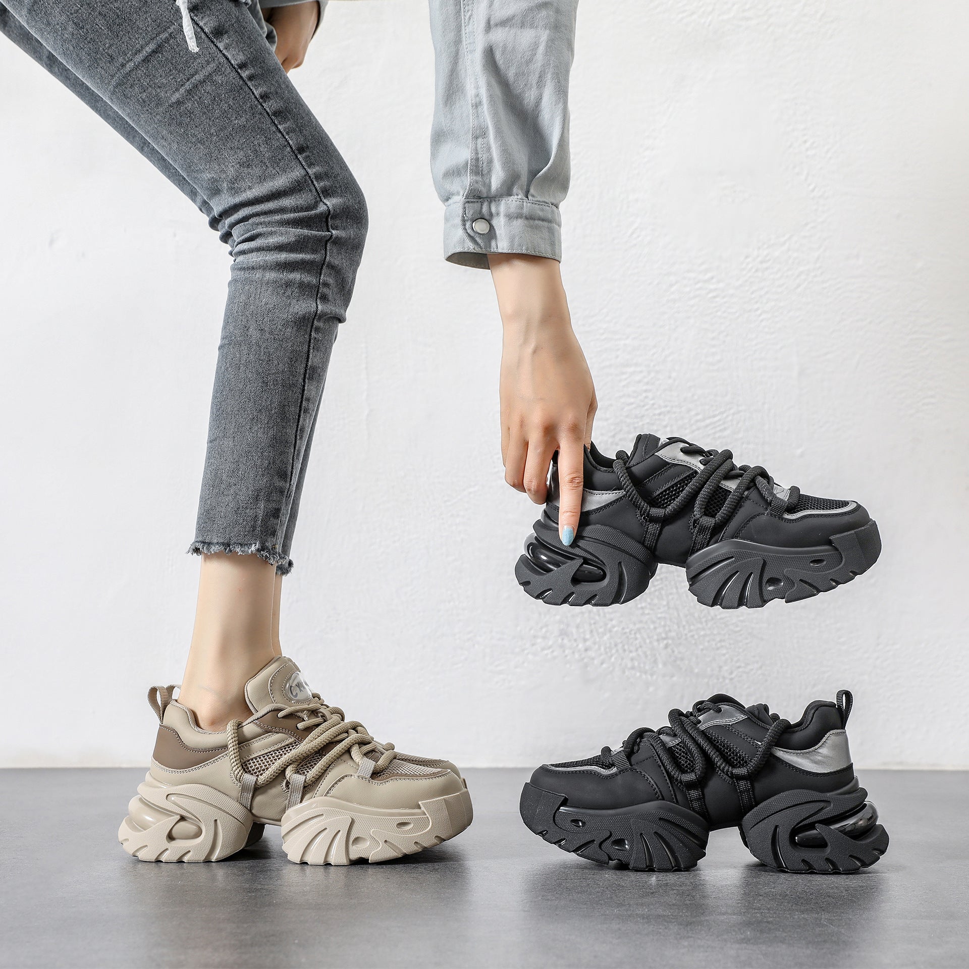 Casual Sneaker Platform Hidden Heel White Shoes - ANIBEY