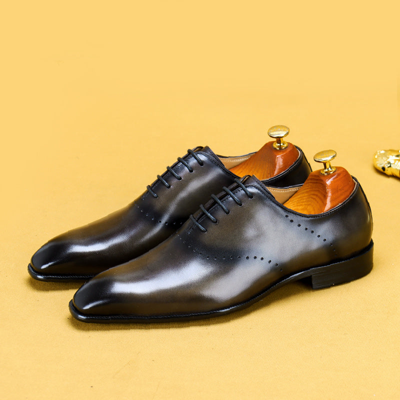 Oxford Retro Gentleman Shoes Lace Up British Whole Leather Leather Casual - ANIBEY