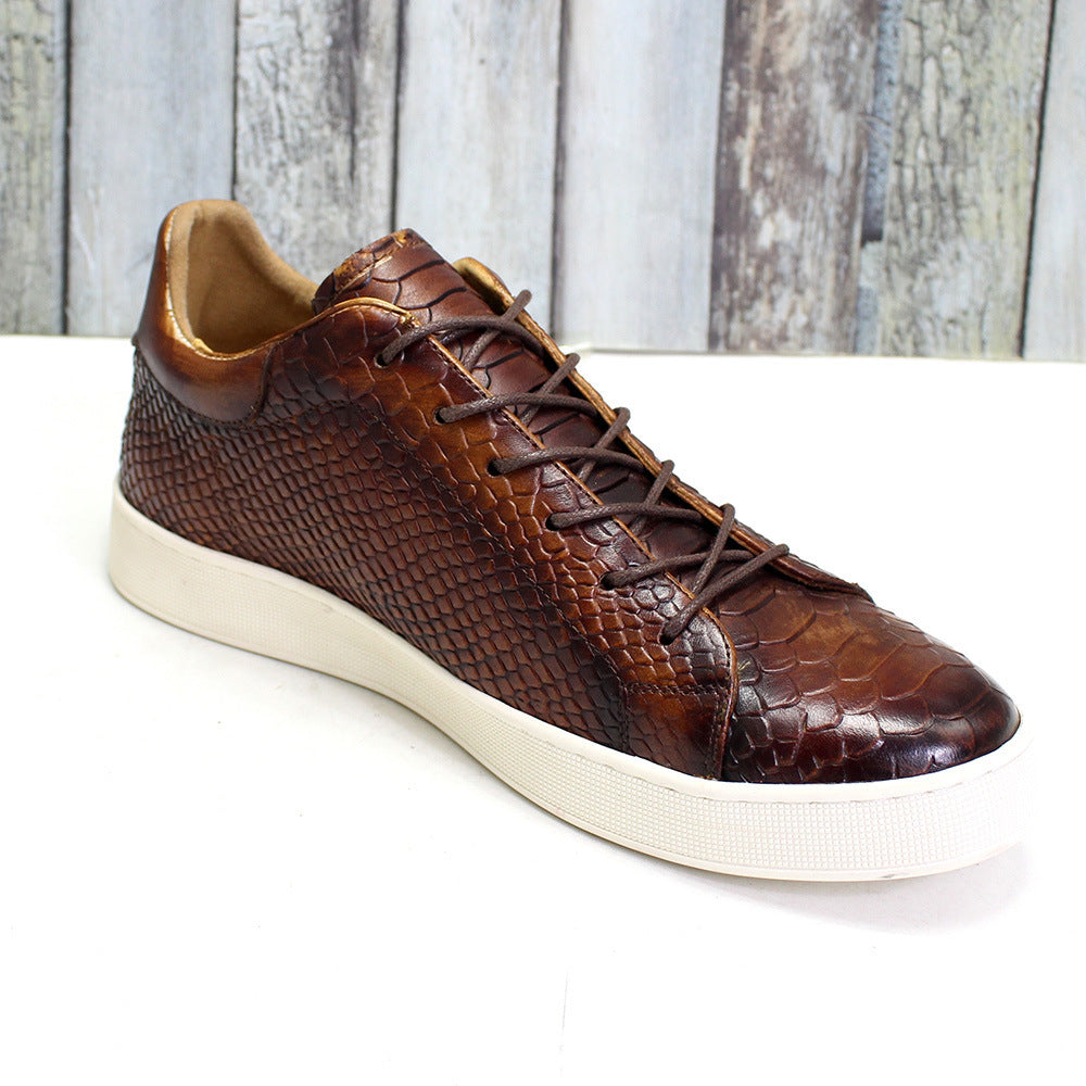Men's Embossed Flat Casual Leather Shoes - ANIBEY