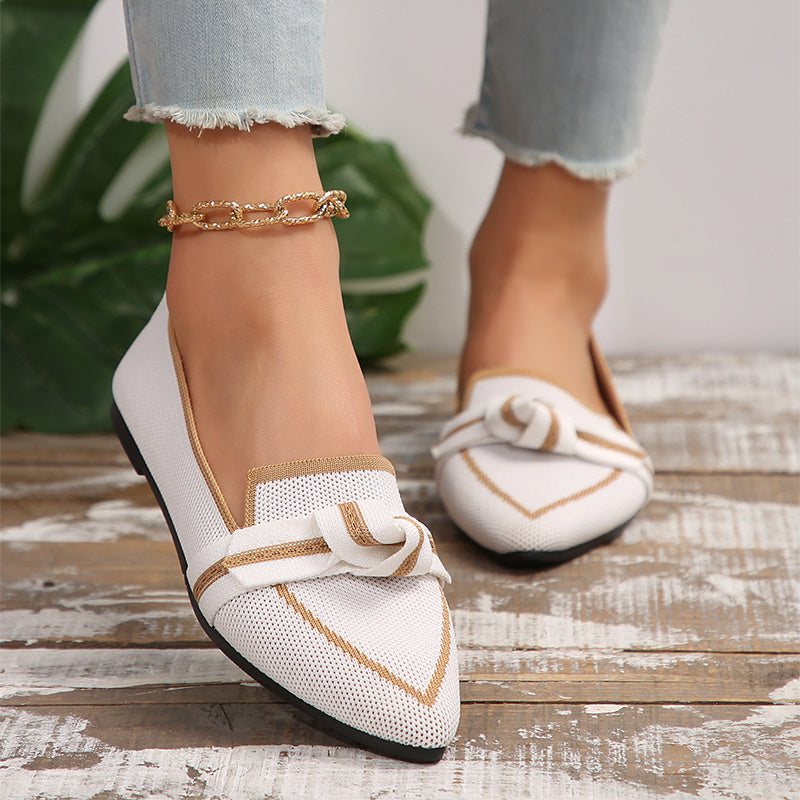 Fashion Pointed Toe Bow Flat Shoes For Women Lying Woven Slip-on Breathable Shoes Summer - ANIBEY