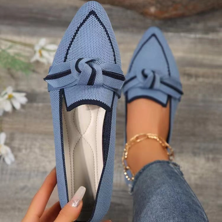 Fashion Pointed Toe Bow Flat Shoes For Women Lying Woven Slip-on Breathable Shoes Summer - ANIBEY