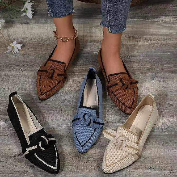 Fashion Pointed Toe Bow Flat Shoes For Women Lying Woven Slip-on Breathable Shoes Summer - ANIBEY